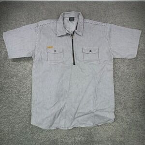 Prison Blues Hickory Striped Pocket Zip Work Shirt Men's XL Logger Short Sleeve